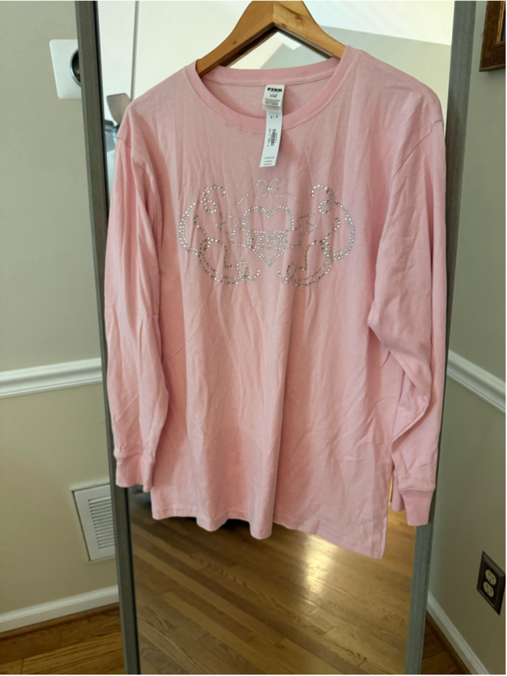 Women's Victoria's Secret PINK Long Sleeve Tee, Size S, Pink/Silver
